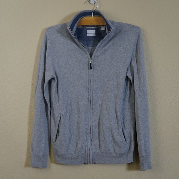 Esprit Men's Cotton Cashmere Full Zip Heather Grey Jacket S Stripe Contrast - Picture 1 of 10